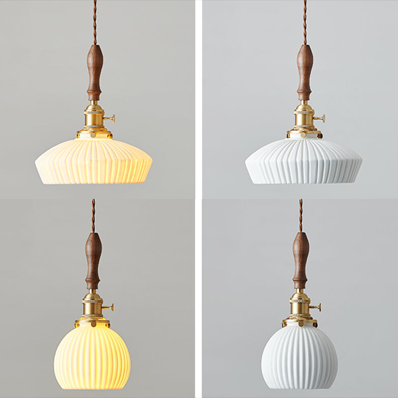 Ceramic Shaded Hanging Light Fixture Vintage 1 Head Dining Room Suspension Light in Brass