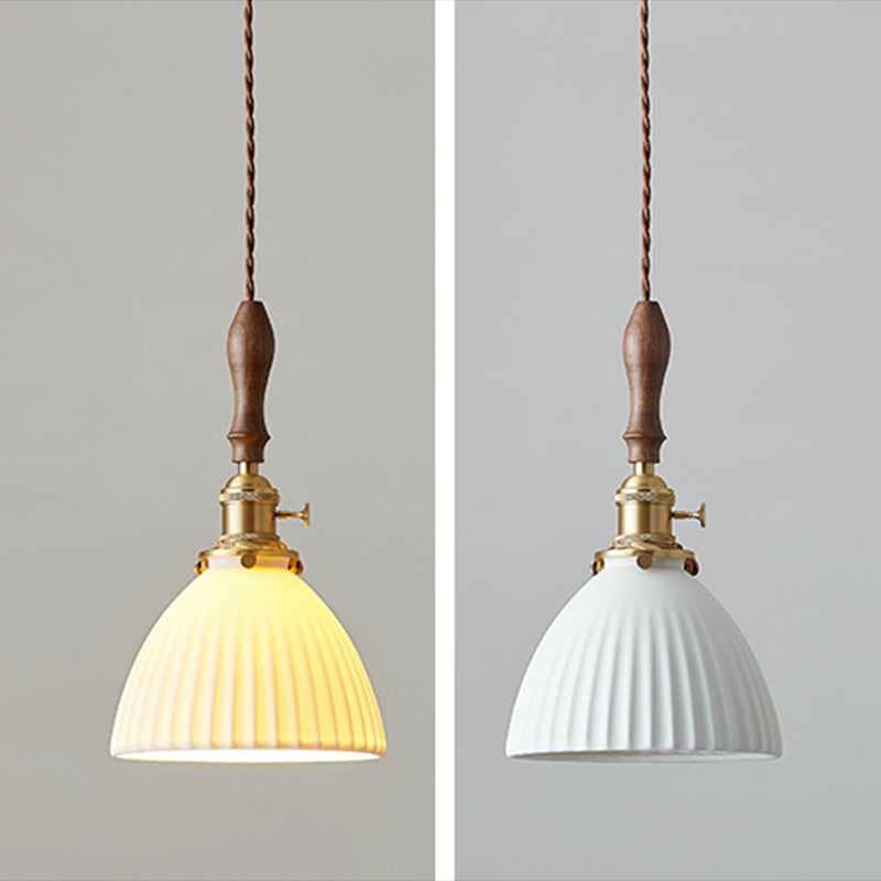 Ceramic Shaded Hanging Light Fixture Vintage 1 Head Dining Room Suspension Light in Brass