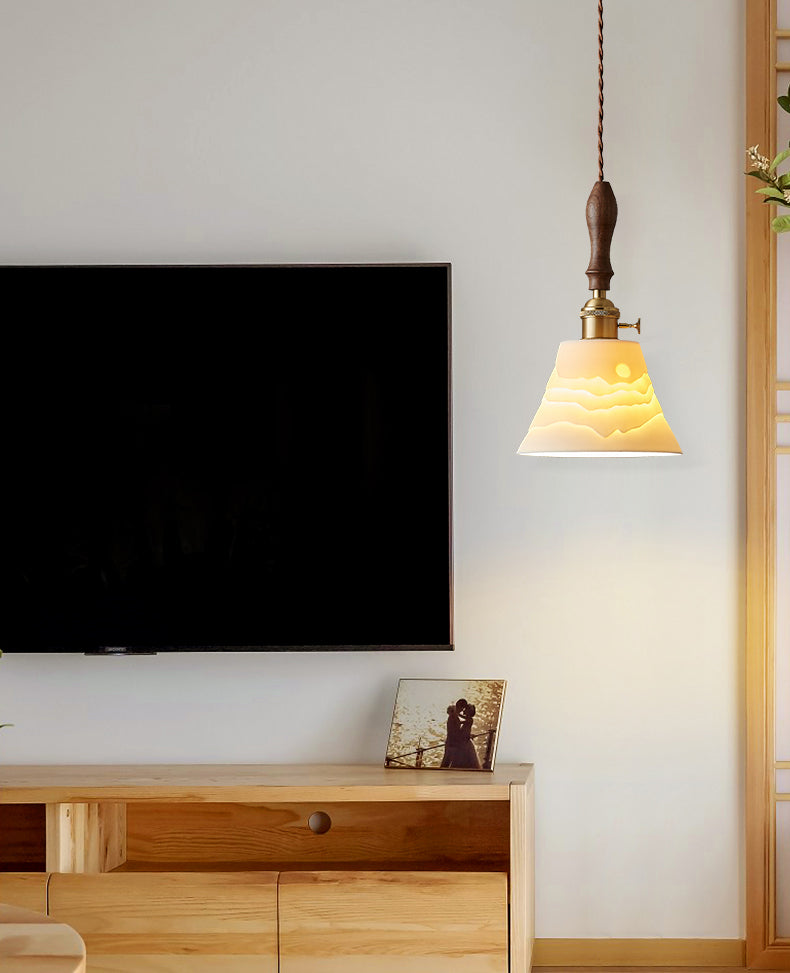 Lámpara colgante sombreada de cerámica Vintage 1 cabezal de comedor de la cabeza Luz en latón