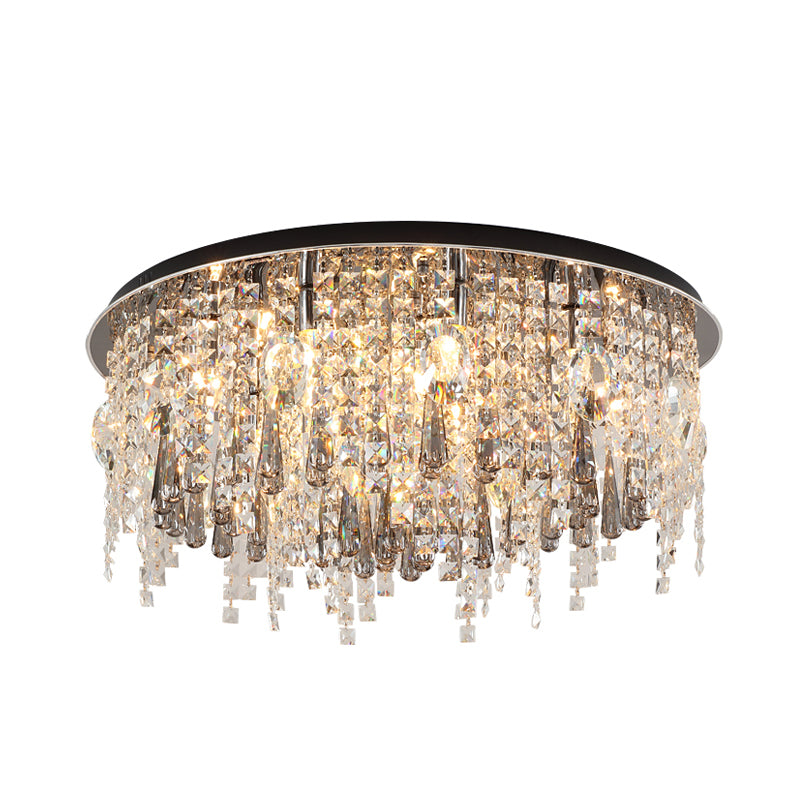 Clear Cascading Flush Mount Modernst 12 Teste Smusso Crystal Massimale Montato Fissaggio