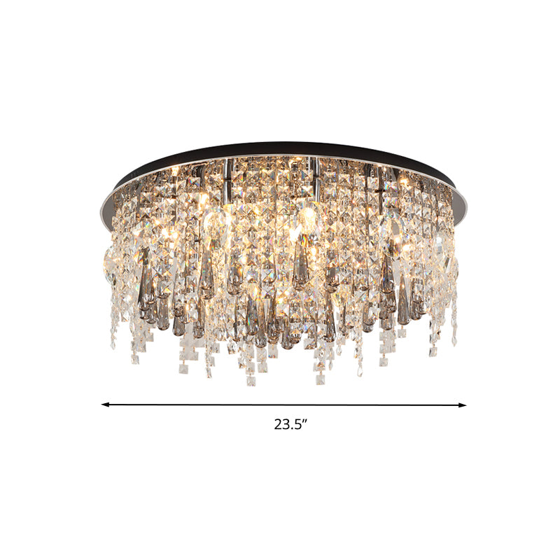 Clear Cascading Flush Mount Modernist 12 Heads Beveled Crystal Ceiling Mounted Fixture