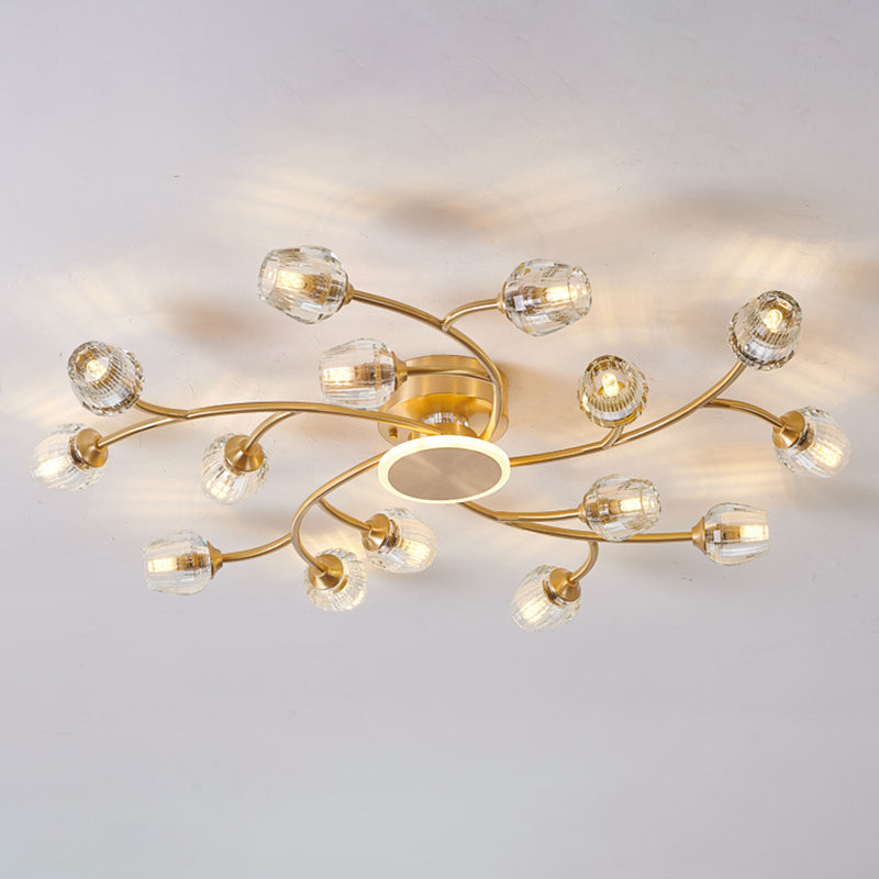 Copper Multi-Head Semi Flush Mounted Plafond Light Lights Glass Shade Modern Radial Metal Semi Flush Light