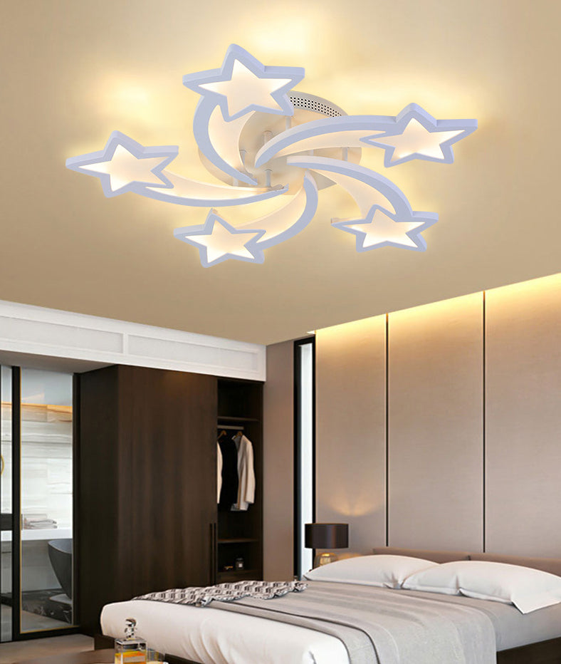 Blanc Star Shade LED Indoor Flush Mount dans le style moderne de style acrylique semi-flush