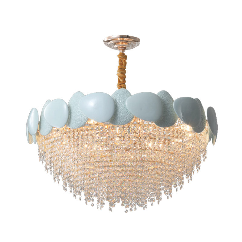 Cascading Hanging Chandelier Traditionary 9 Heads Clear Crystal Suspension Pendant Light