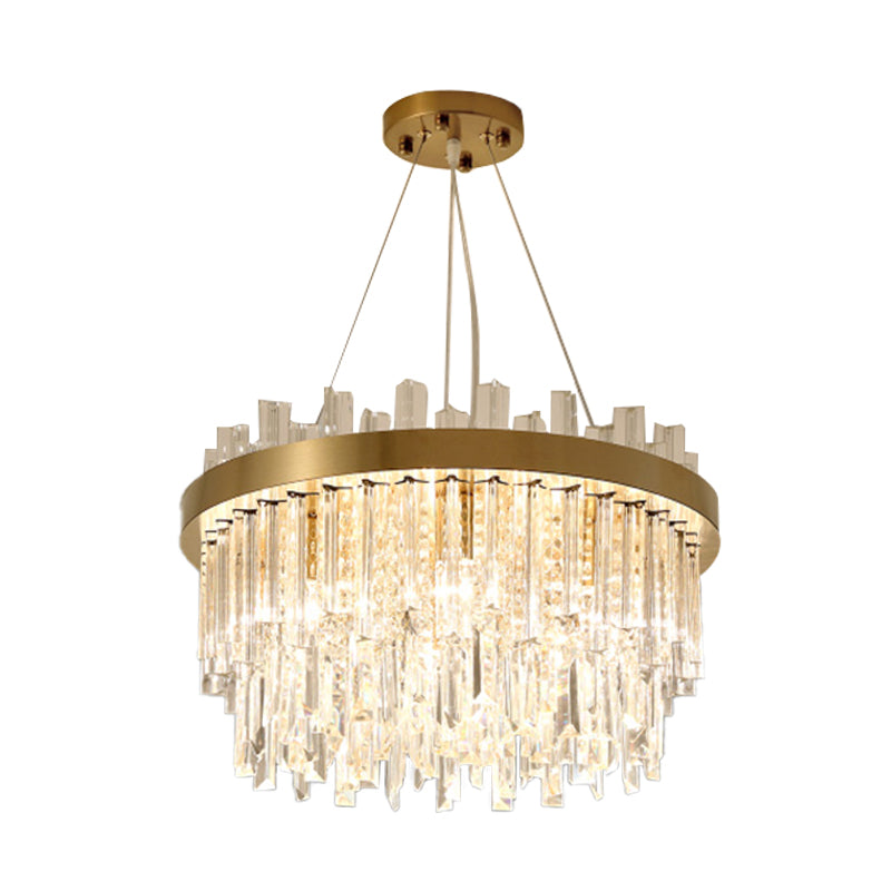 Cylinder Chandelier Lighting Contemporary Faceted Crystal 6 Bulbs Gold Hanging Ceiling Light