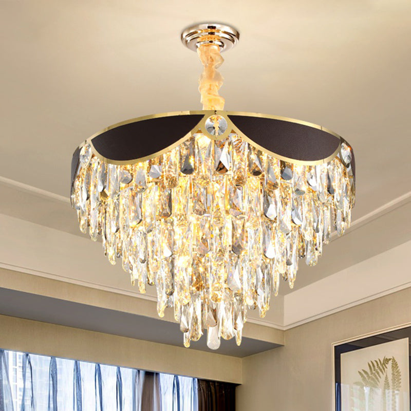 6 Heads Dining Room Pendant Chandelier Modern Black Hanging Light Kit with Tapered Crystal Shade