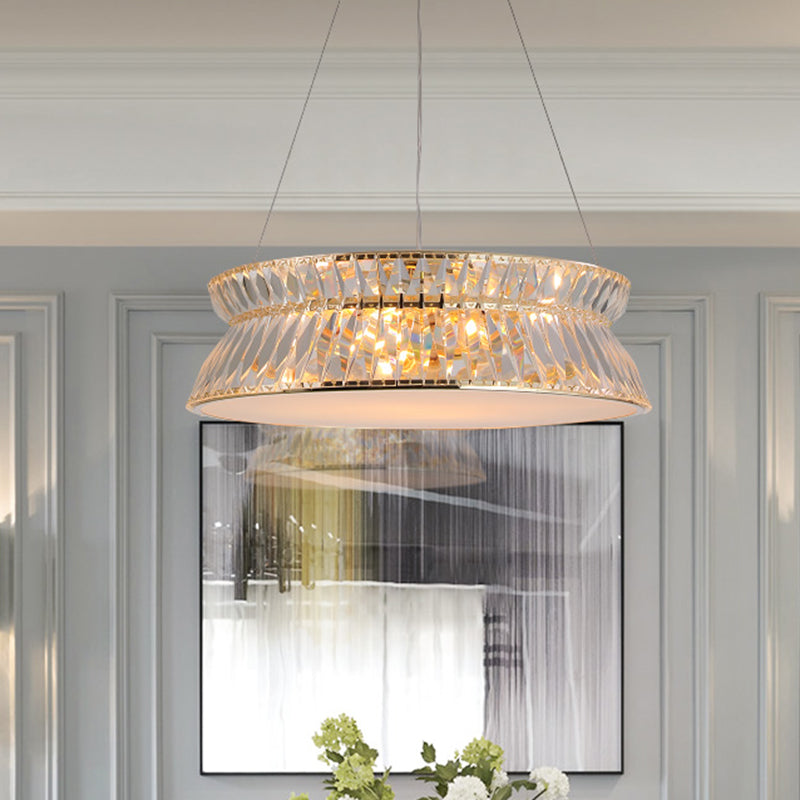 Modernisme 4 bulbes plafond lustre tambour suspendu pendant avec une nuance en cristal transparent