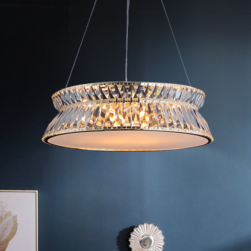 Modernism 4 Bulbs Ceiling Chandelier Drum Hanging Pendant Light with Clear Crystal Shade