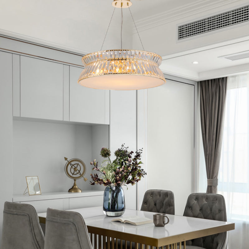 Modernisme 4 bulbes plafond lustre tambour suspendu pendant avec une nuance en cristal transparent