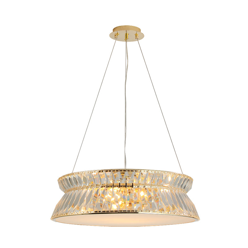 Modernism 4 Bulbs Ceiling Chandelier Drum Hanging Pendant Light with Clear Crystal Shade