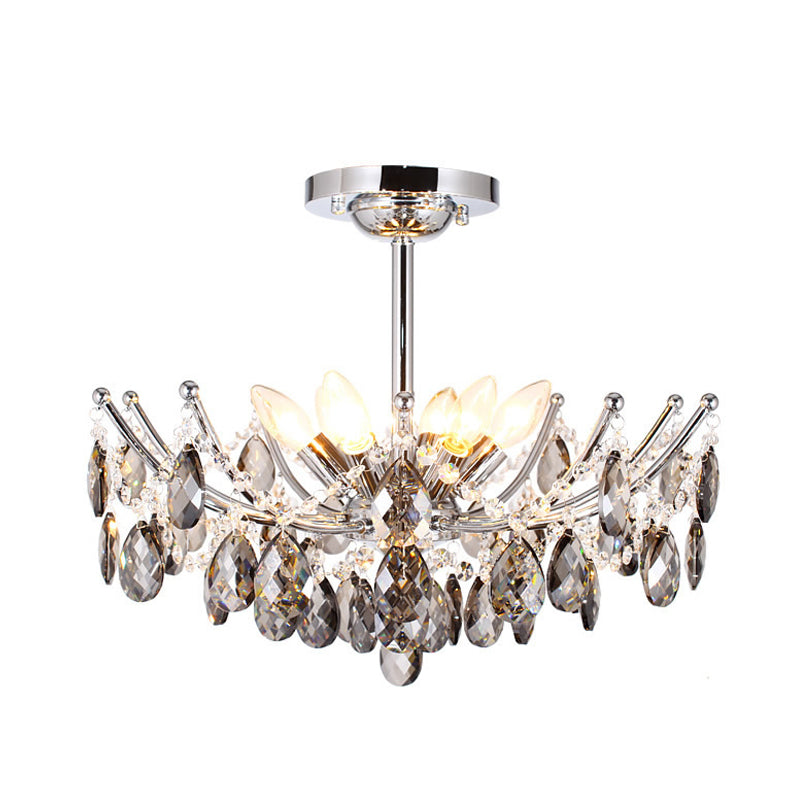 Droplet Chandelier Lamp Contemporary Cut Crystal 6 Heads Chrome Hanging Light Fixture