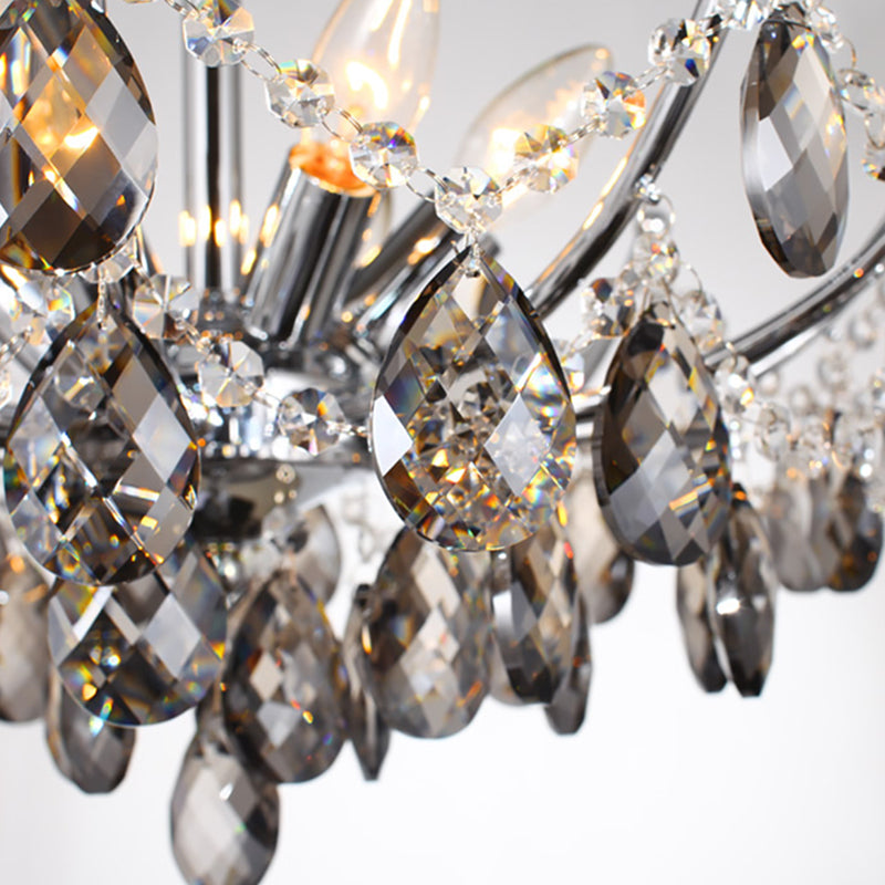 Droplet Chandelier Lamp Contemporary Cut Crystal 6 Heads Chrome Hanging Light Fixture