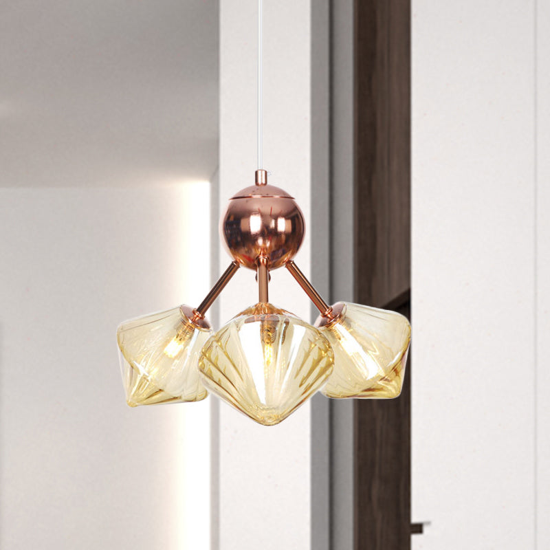 Lámpara de lámpara de lámpara de sala de estar de diamante Amber/Clear Glass 3/9/12 Lights Farmhouse Style Hanging Fixture, 13 "/27.5"/34 "de ancho