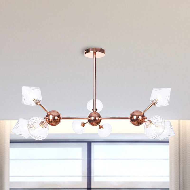 Lámpara de lámpara de lámpara de sala de estar de diamante Amber/Clear Glass 3/9/12 Lights Farmhouse Style Hanging Fixture, 13 "/27.5"/34 "de ancho