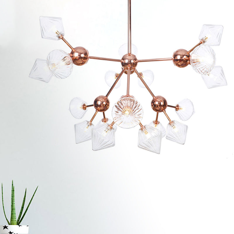 Lámpara de lámpara de lámpara de sala de estar de diamante Amber/Clear Glass 3/9/12 Lights Farmhouse Style Hanging Fixture, 13 "/27.5"/34 "de ancho