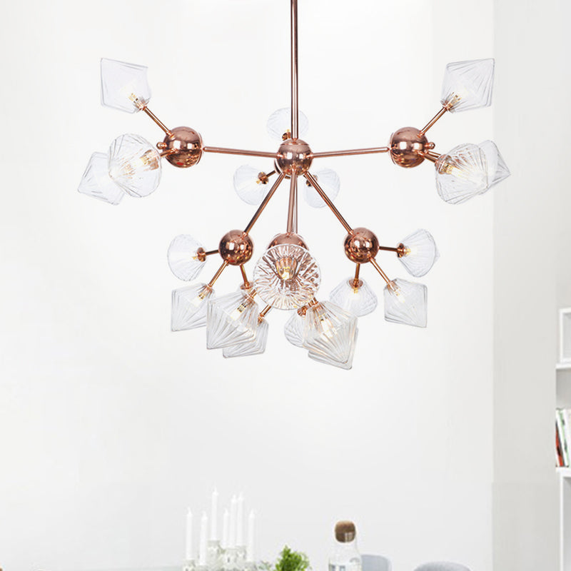 Lámpara de lámpara de lámpara de sala de estar de diamante Amber/Clear Glass 3/9/12 Lights Farmhouse Style Hanging Fixture, 13 "/27.5"/34 "de ancho