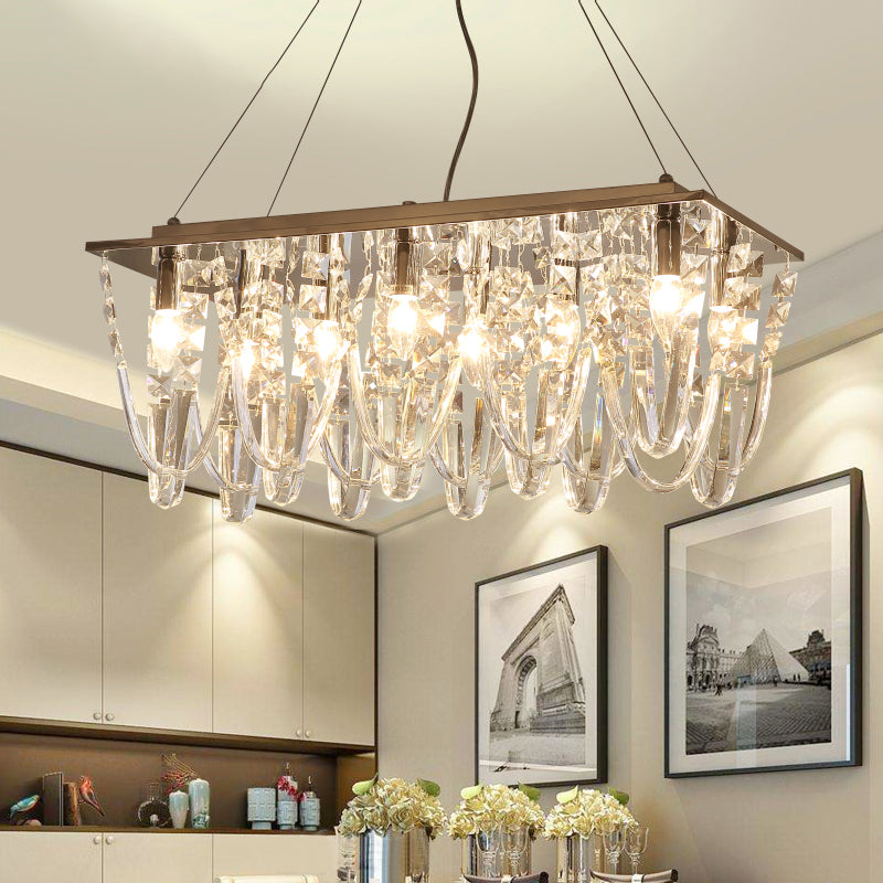 Clear Crystal Tassel Chandelier Lighting Modernism 8 Heads Nickel Ceiling Pendant Light for Dining Room