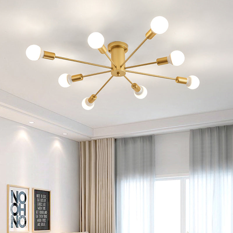 Radial Metal Semi Flush Multi Light in Industrial Style Ceiling Fixture for Interior Spaces