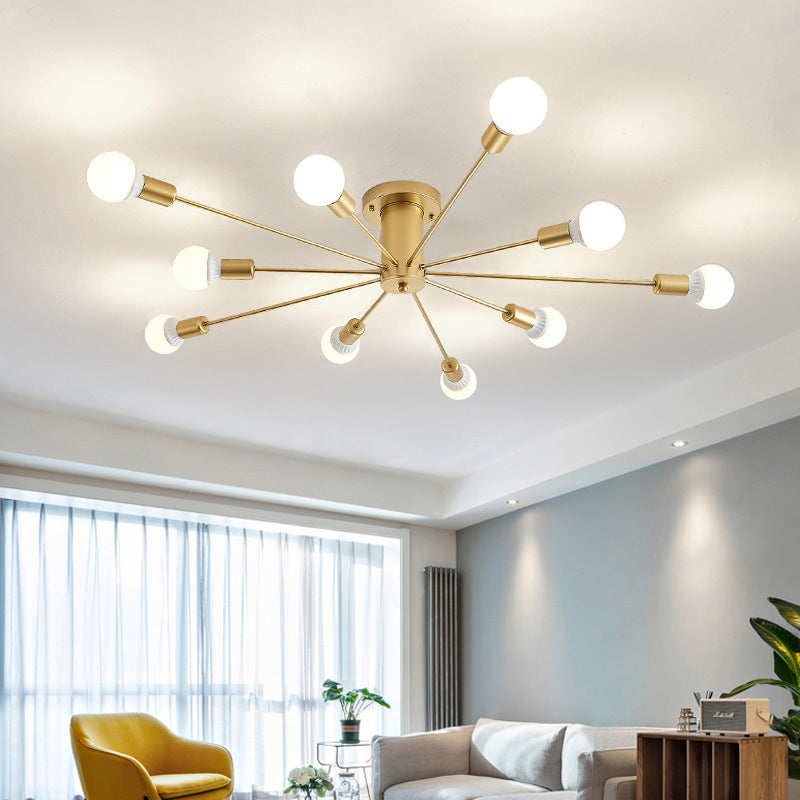 Radial Metal Semi Flush Multi Light in Industrial Style Ceiling Fixture for Interior Spaces