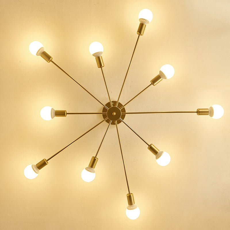 Radial Metal Semi Flush Multi Light in Industrial Style Ceiling Fixture for Interior Spaces