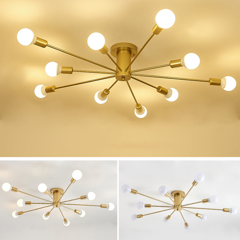 Radial Metal Semi Flush Multi Light in Industrial Style Ceiling Fixture for Interior Spaces