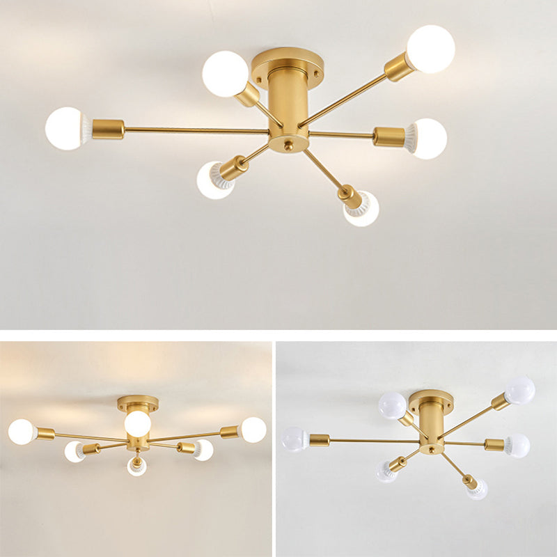 Radial Metal Semi Flush Multi Light in Industrial Style Ceiling Fixture for Interior Spaces