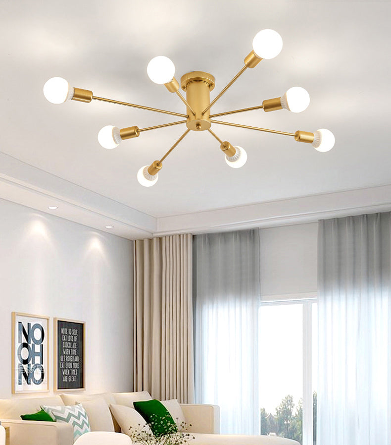 Radial Metal Semi Flush Multi Light in Industrial Style Ceiling Fixture for Interior Spaces