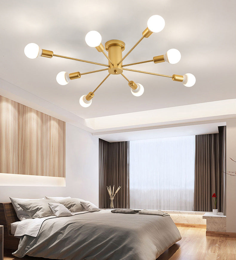 Radial Metal Semi Flush Multi Light in Industrial Style Ceiling Fixture for Interior Spaces