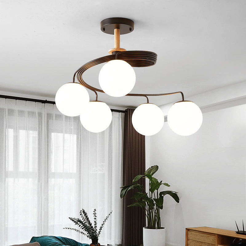 Spiral Metal Semi Flush Mount Light Modern Minimalist Spherical Glass Ceiling Flush Mount for Hallway