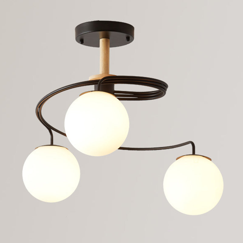 Spiral Metall Semi Flush Mount Leichte moderne minimalistische kugelförmige Glasdecke Spülhalterung für den Flur