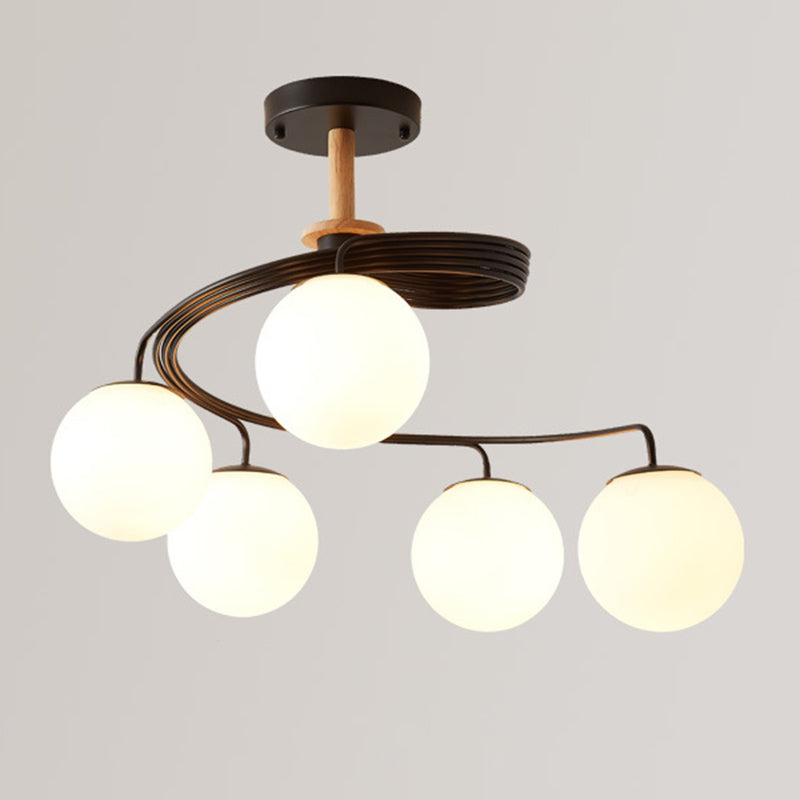 Spiral Metall Semi Flush Mount Leichte moderne minimalistische kugelförmige Glasdecke Spülhalterung für den Flur