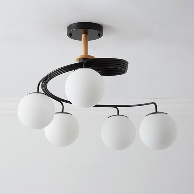 Spiral Metall Semi Flush Mount Leichte moderne minimalistische kugelförmige Glasdecke Spülhalterung für den Flur