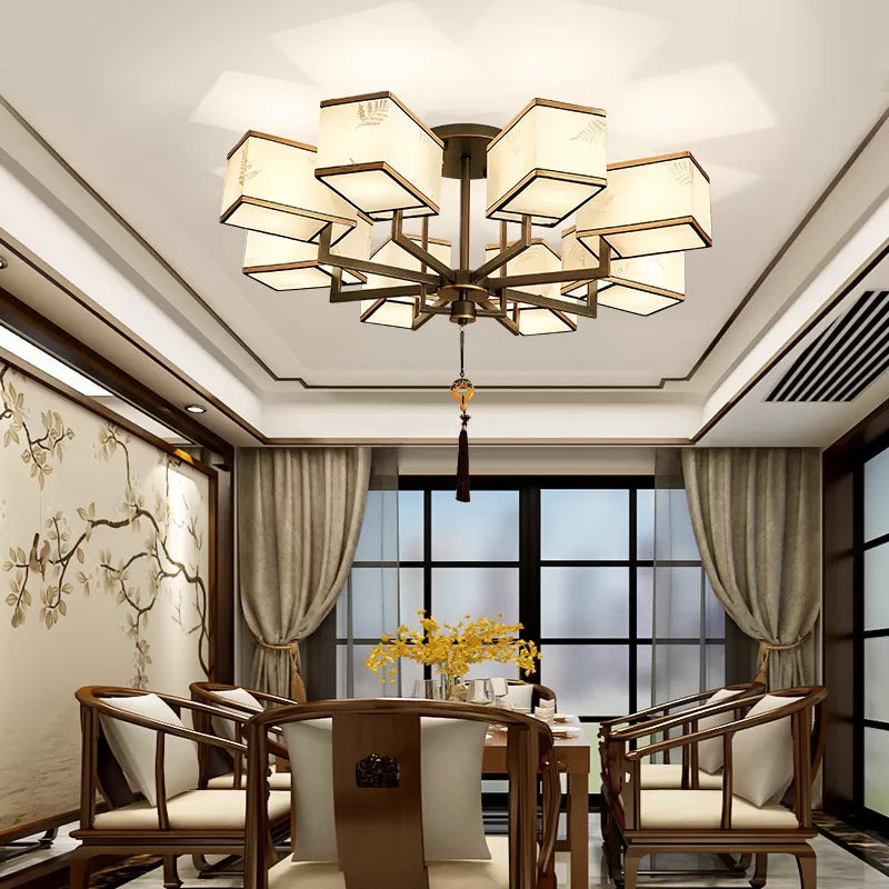 Fabric Ceiling Flush Mount Light Traditional-Style White Shaded Living Room Ceiling Lighting