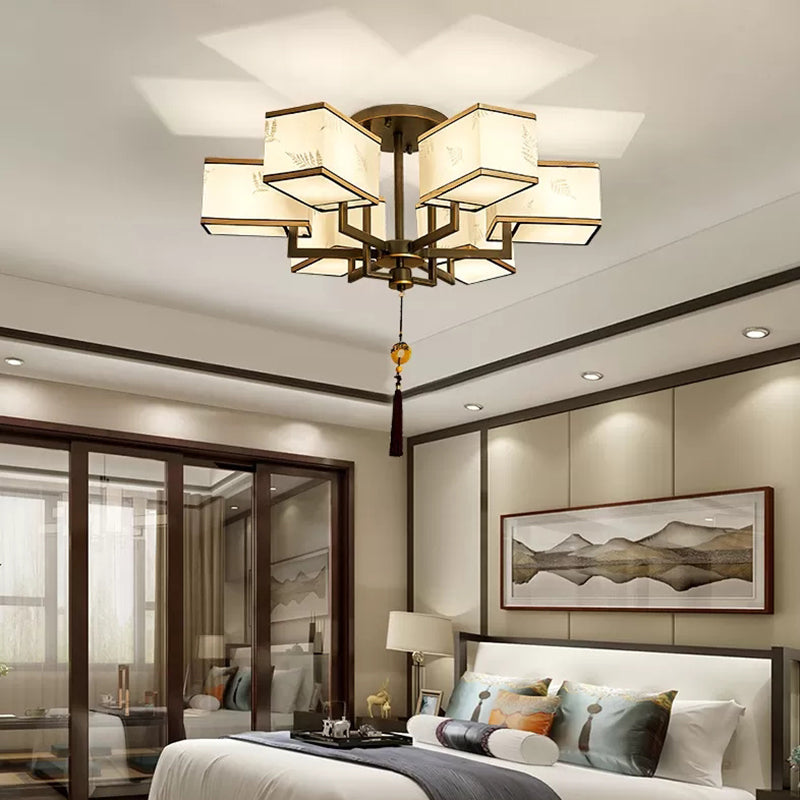 Fabric Ceiling Flush Mount Light Traditional-Style White Shaded Living Room Ceiling Lighting