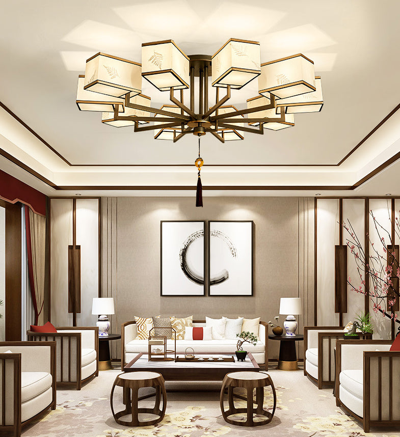 Fabric Ceiling Flush Mount Light Traditional-Style White Shaded Living Room Ceiling Lighting