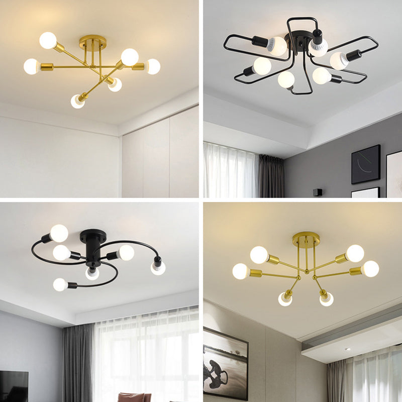 Industrial Retro Semi Flush Lighting Sputnik Metal Semi Flush Ceiling Light for Dining Room