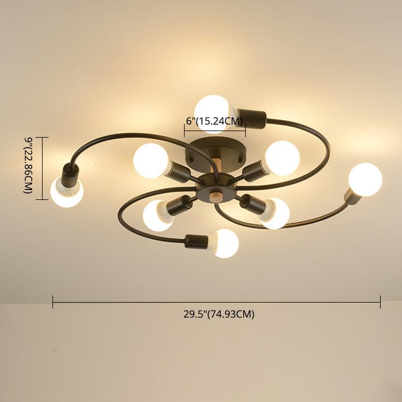 Industrial Retro Semi Flush Lighting Sputnik Metal Semi Flush Ceiling Light for Dining Room