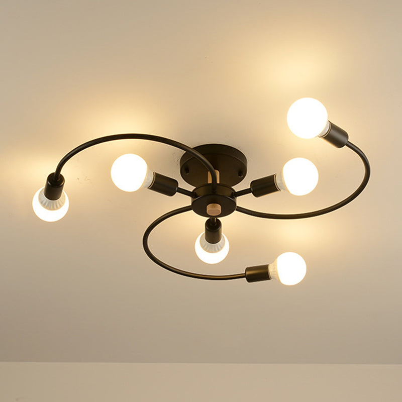 Industrial Retro Semi Flush Lighting Sputnik Metal Semi Flush Ceiling Light for Dining Room