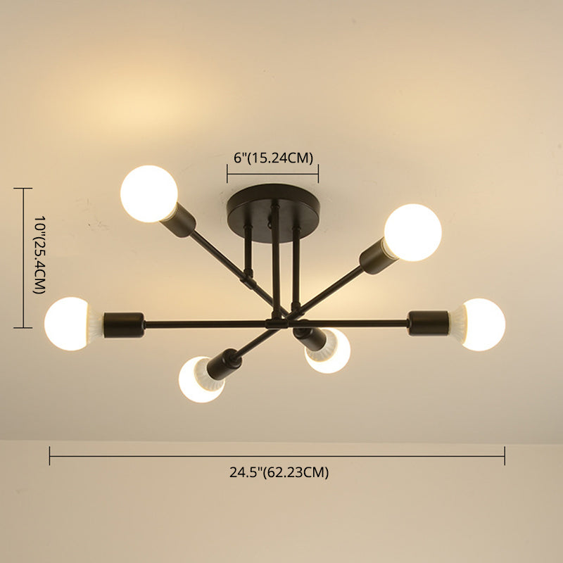 Industrial Retro Semi Flush Lighting Sputnik Metal Semi Flush Ceiling Light for Dining Room