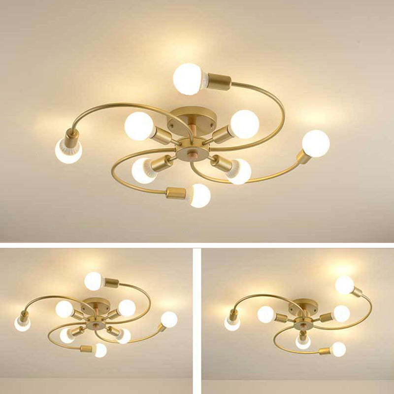 Industrial Retro Semi Flush Lighting Sputnik Metal Semi Flush Ceiling Light for Dining Room