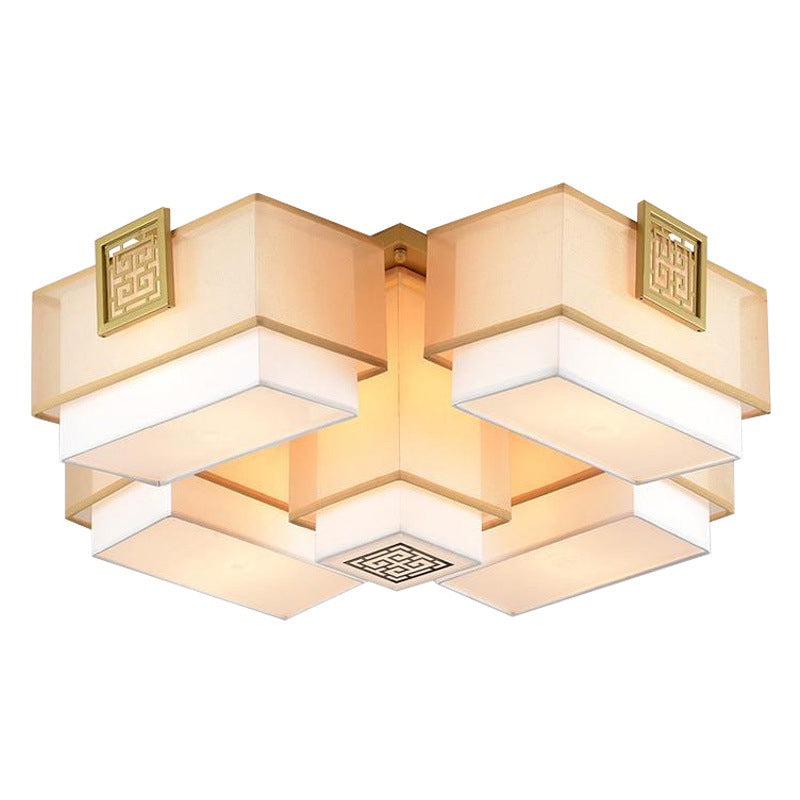 Schattierte Stoff Deckenhalterung Leuchte Leuchte Traditionelle Stil Wohnzimmer Decke Flush Mount