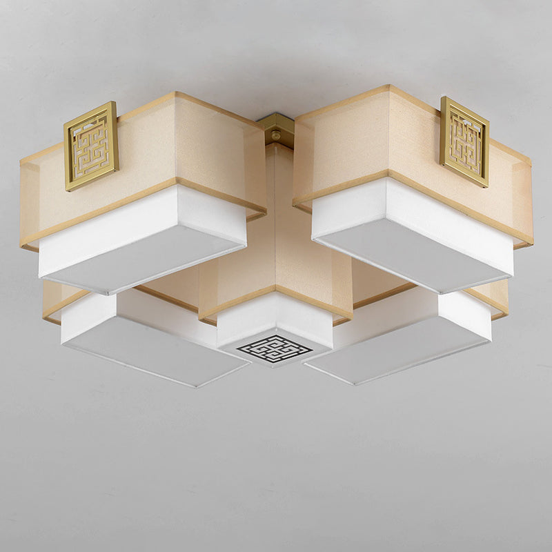 Schattierte Stoff Deckenhalterung Leuchte Leuchte Traditionelle Stil Wohnzimmer Decke Flush Mount