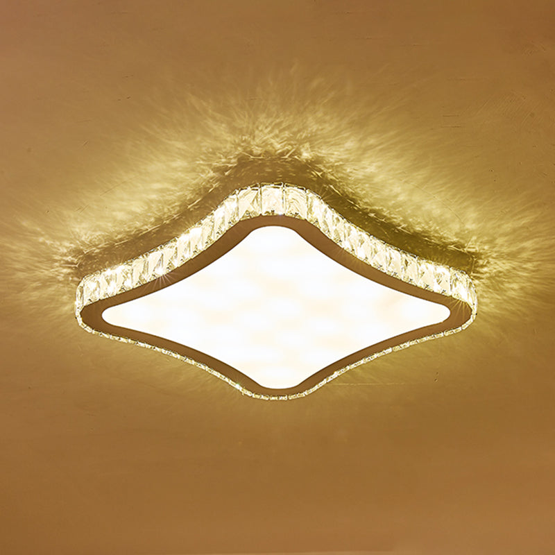 Apparecchio quadrato montato a soffitto Illuminazione moderna con montaggio a incasso in cristallo smussato a LED cromato, 11"/15"/19,5" W