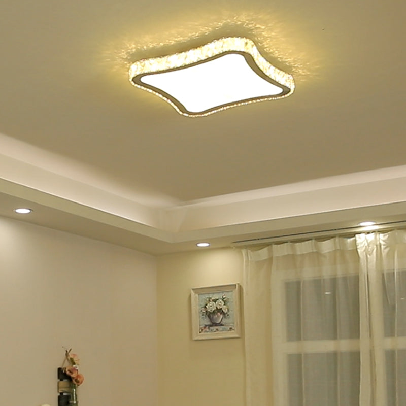 Apparecchio quadrato montato a soffitto Illuminazione moderna con montaggio a incasso in cristallo smussato a LED cromato, 11"/15"/19,5" W