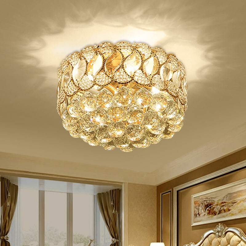 Gold Circular Ceiling Light Contemporary 3 Bulbs  Crystal Ball Flush Mount Lamp for Bedroom