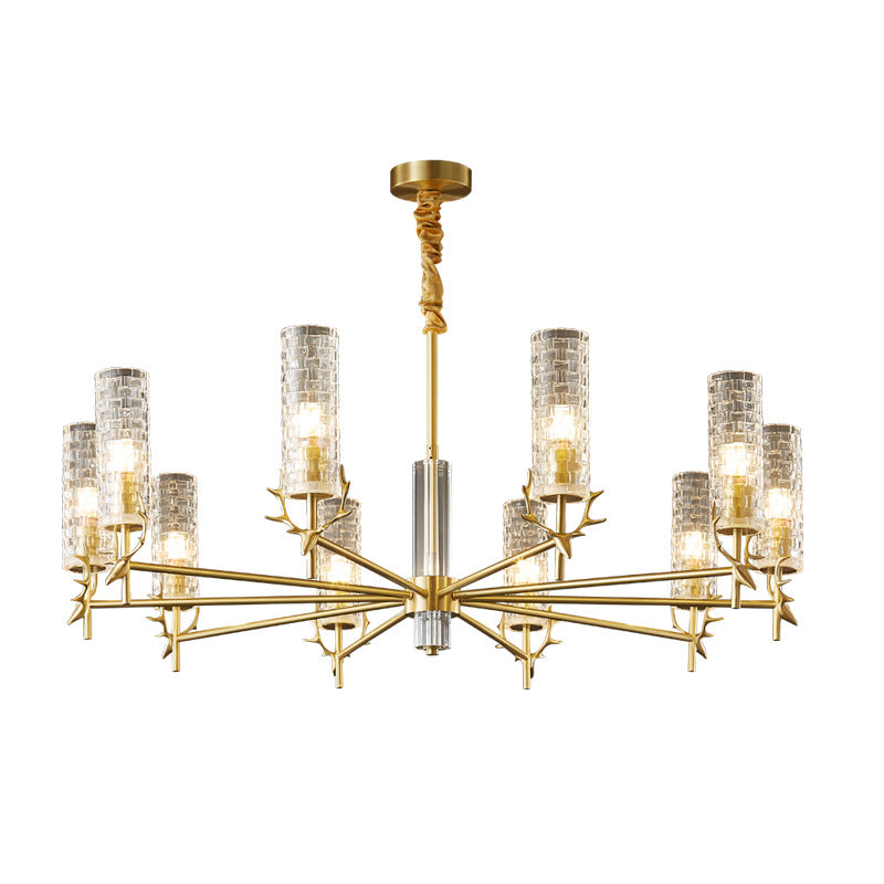 Goud Radiale hanglamp Midden-eeuwse cilindrisch helder glazen ophanging Licht voor woonkamer