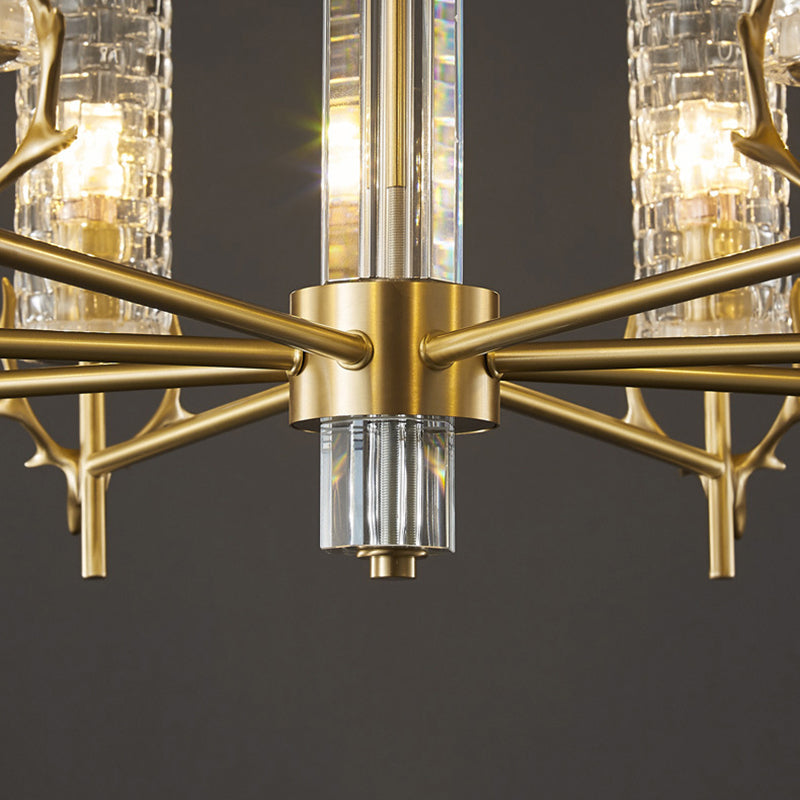 Gold Radial Pendant Light Mid-Century Cylindrical Clear Glass Suspension Light for Living Room