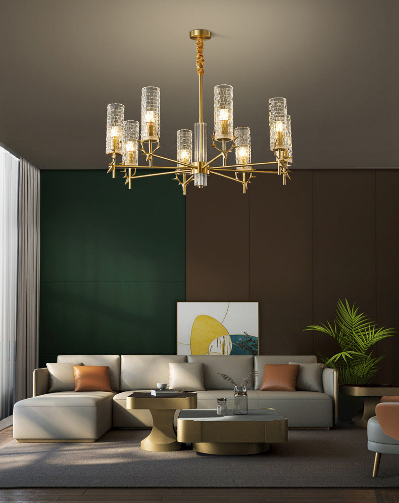 Goldradialheizenlicht Licht aus der Mitte des Jahrhunderts zylindrisch klare Glasfederung Licht für Wohnzimmer
