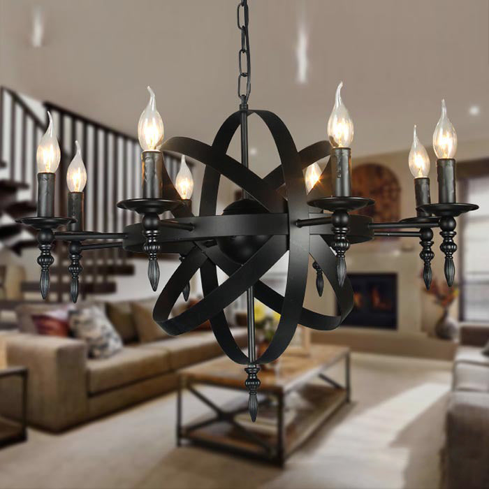 Exposed Bulb Chandelier Pendant Light Industrial Metal Ceiling Light with Hanging Chain for Restaurant