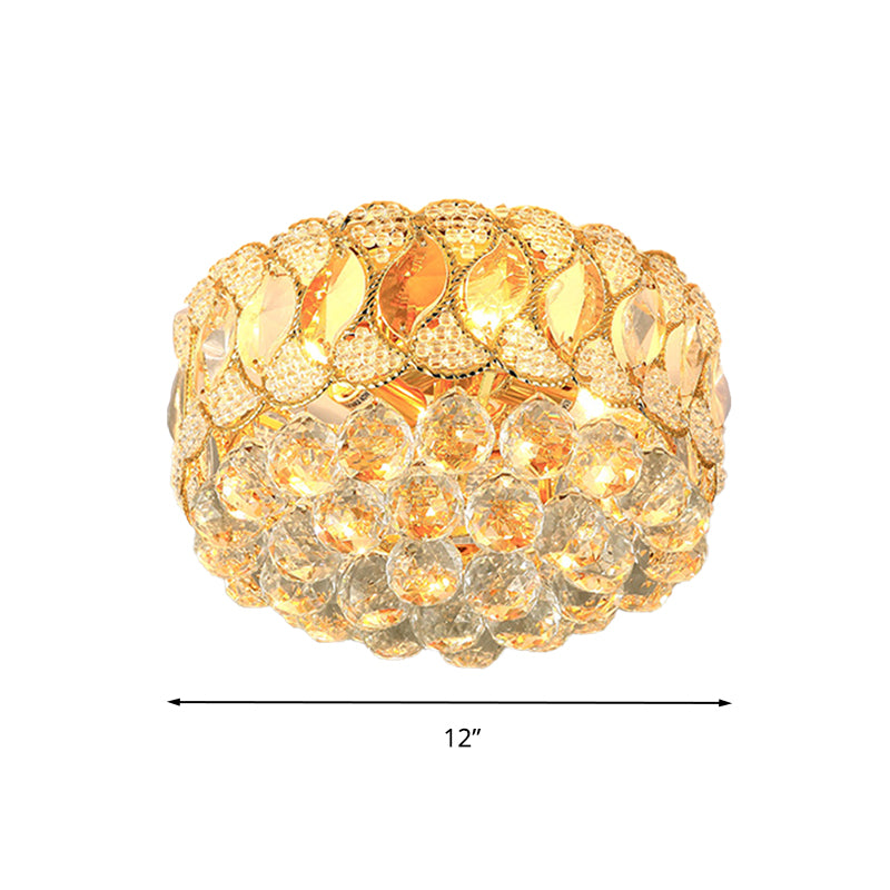 Lámpara de techo redonda dorada moderna bola de cristal de 3 bolas lámpara de dormitorio incorporada